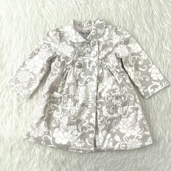 Polly Flinders Infant Girls size 12 Month Lined Button Front Coat Grey OW Floral - Picture 1 of 7